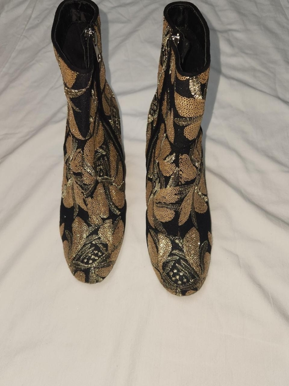 Goldie Black and Gold Sequin Floral Ankle Boots Steve Madden